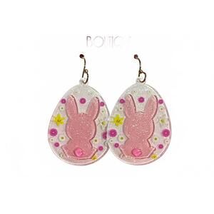 NEW POSH women's easter bunny egg acrylic earrings in sweet pink
